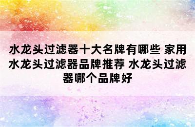 水龙头过滤器十大名牌有哪些 家用水龙头过滤器品牌推荐 水龙头过滤器哪个品牌好